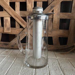 Vintage Gilley Etched Mid Century Atomic Starburst Chill-it Pitcher with Tube